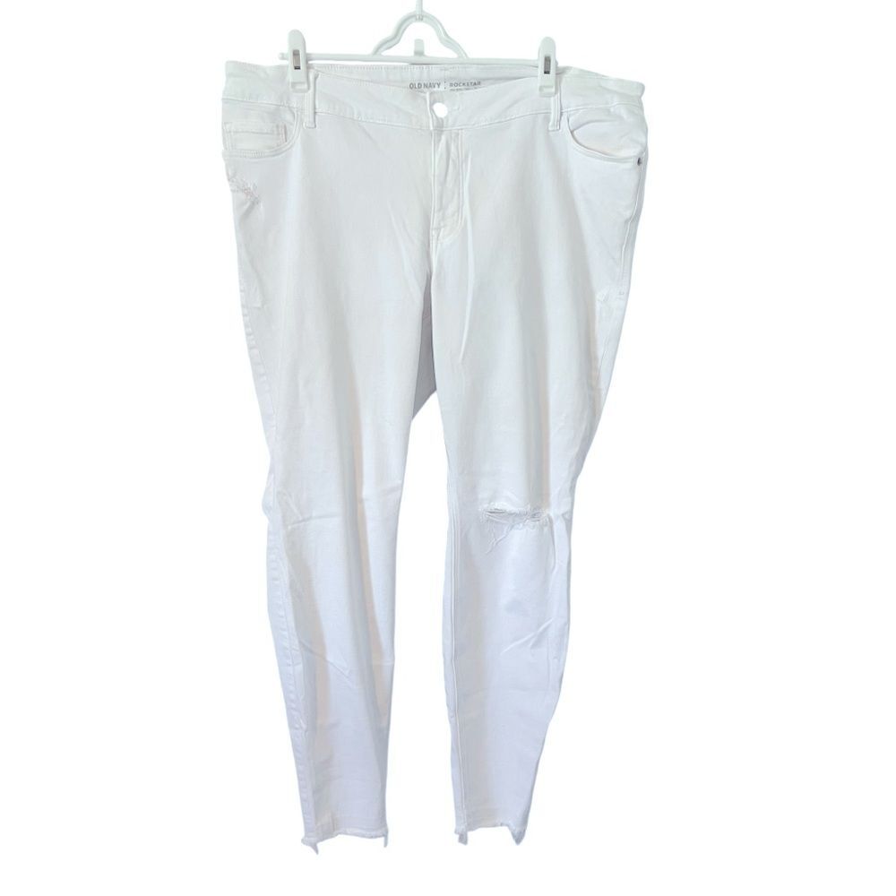 Old Navy Rick Star Mid-Rise White Distressed Tummy Control Jeans, Size 20